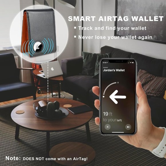 Wallet‎ Men, Bifold Genuine Leather Rfid Blocking AirTag Wallet with Cash Slots - Picture 4 of 6